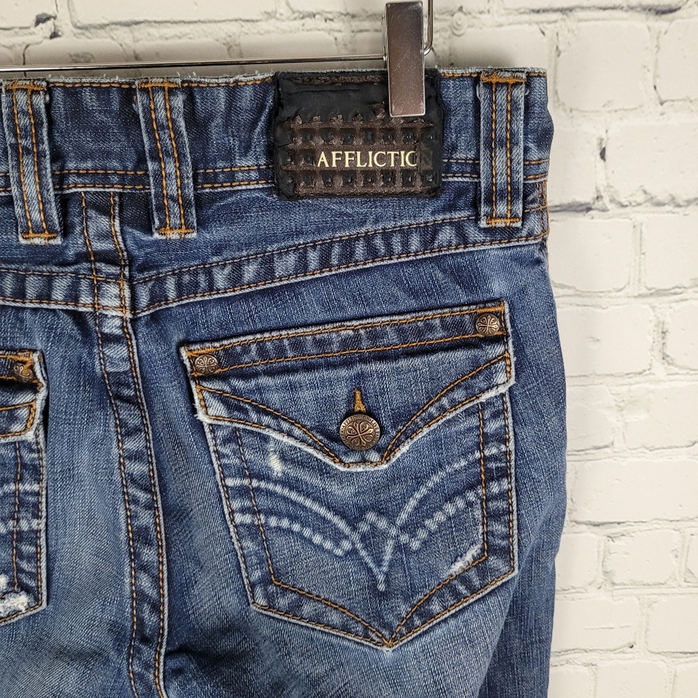 AFFLICTION LA | Blake relaxed straight distressed destroyed flap pocket jeans